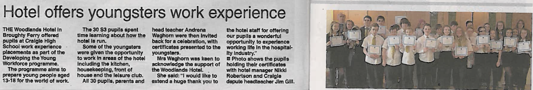 Craigie pupils Woodlands Hotel work experience