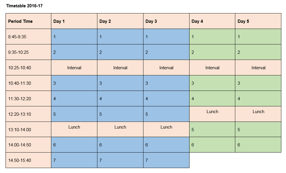 New timetable